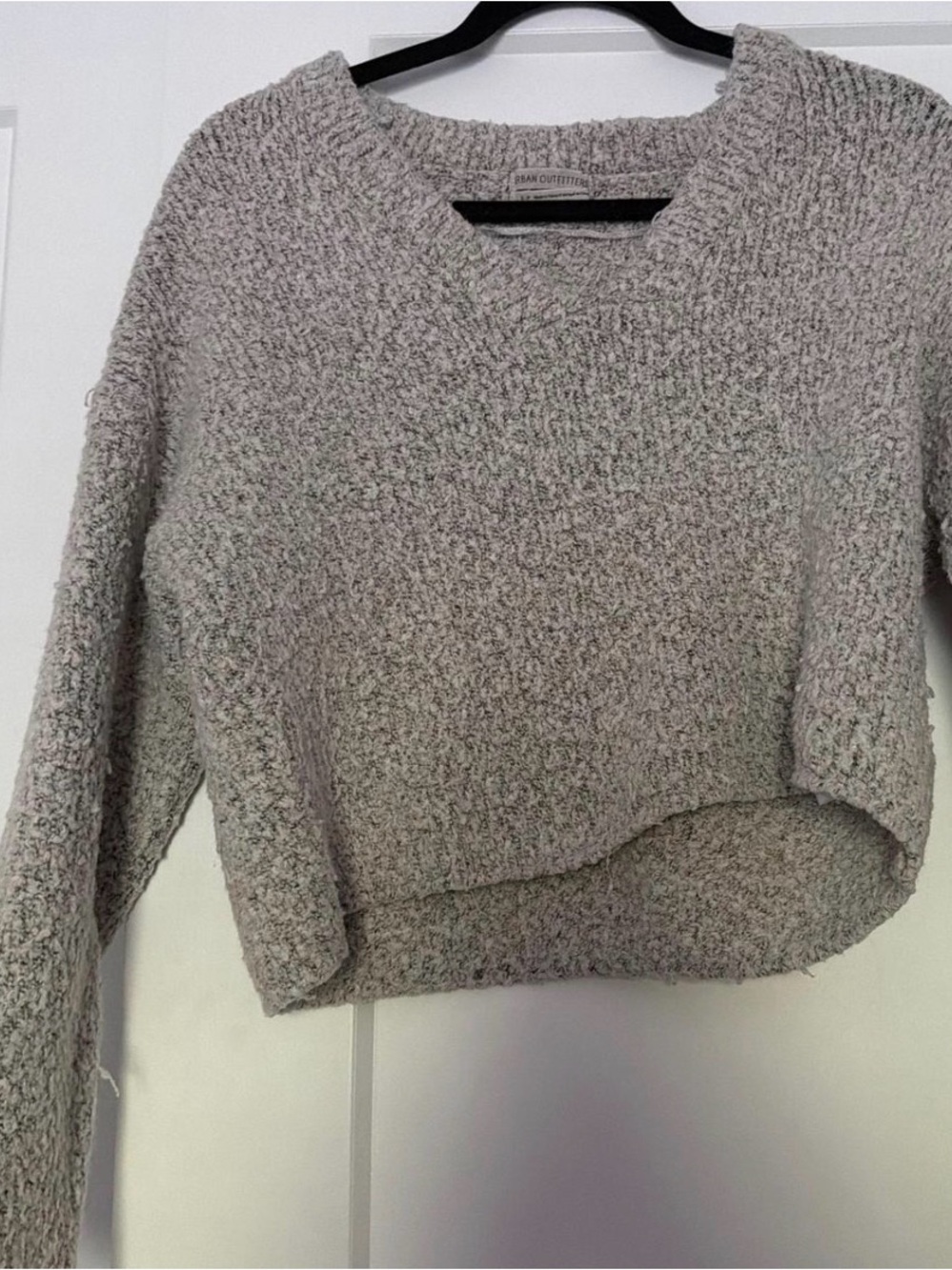 Urban Outfitters Light Gray Textured Cropped Crew Sweater